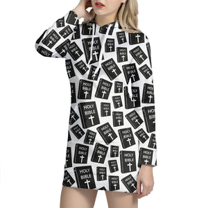 Black And White Holy Bible Pattern Print Hoodie Dress