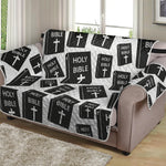 Black And White Holy Bible Pattern Print Loveseat Protector