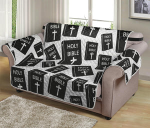 Black And White Holy Bible Pattern Print Loveseat Protector