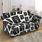 Black And White Holy Bible Pattern Print Loveseat Slipcover