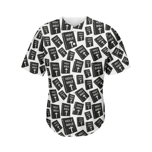 Black And White Holy Bible Pattern Print Men's Baseball Jersey