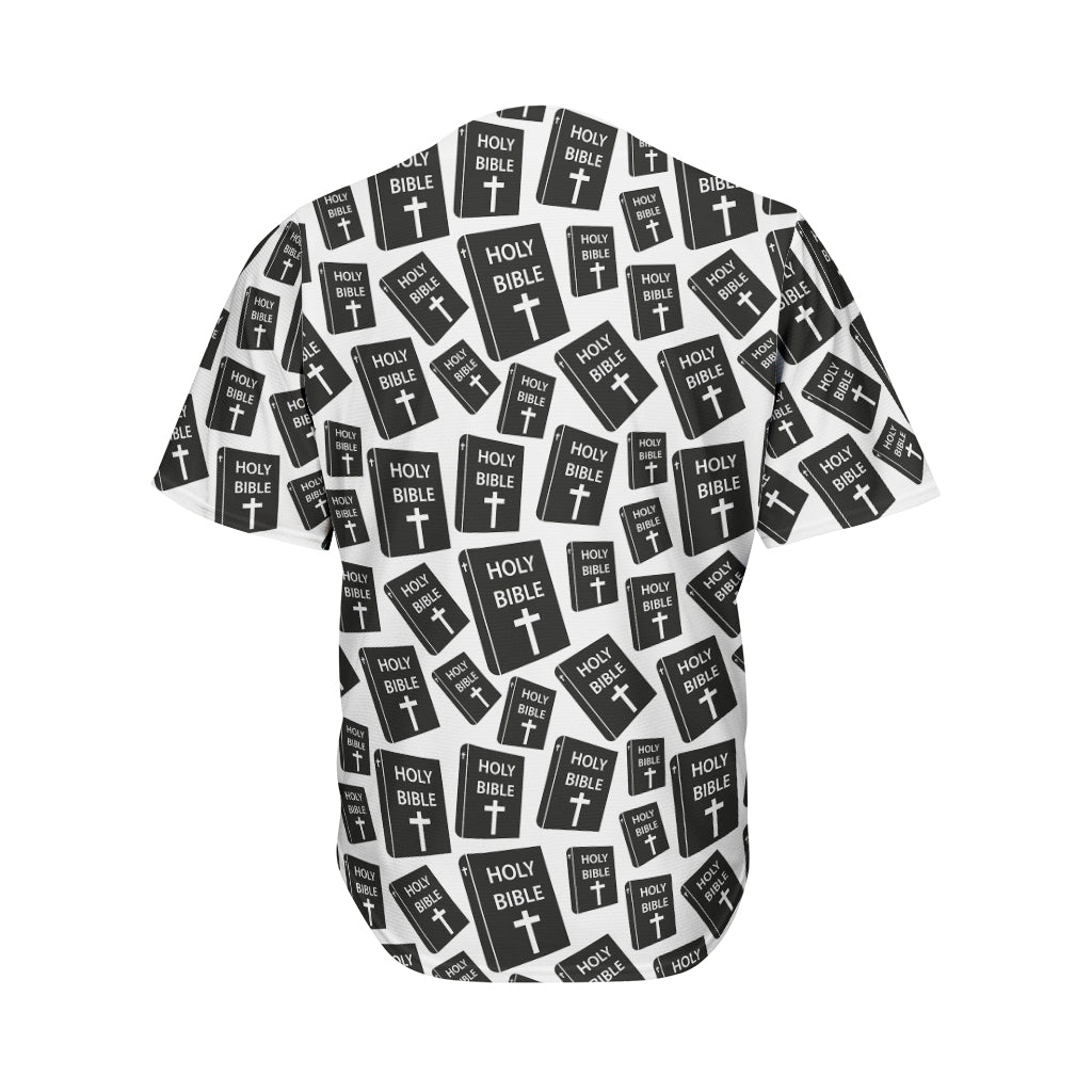 Black And White Holy Bible Pattern Print Men's Baseball Jersey