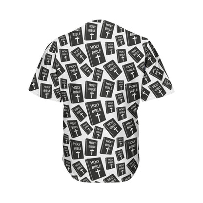Black And White Holy Bible Pattern Print Men's Baseball Jersey