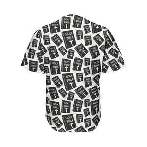 Black And White Holy Bible Pattern Print Men's Baseball Jersey