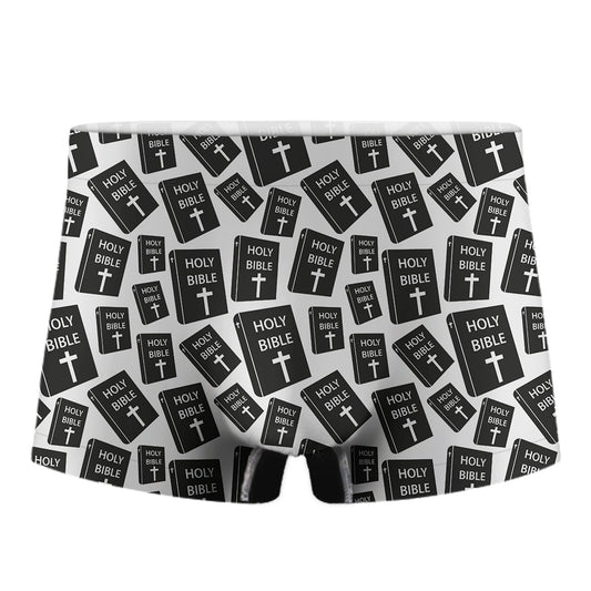 Black And White Holy Bible Pattern Print Men's Boxer Briefs