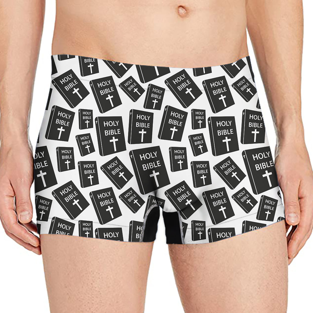 Black And White Holy Bible Pattern Print Men's Boxer Briefs