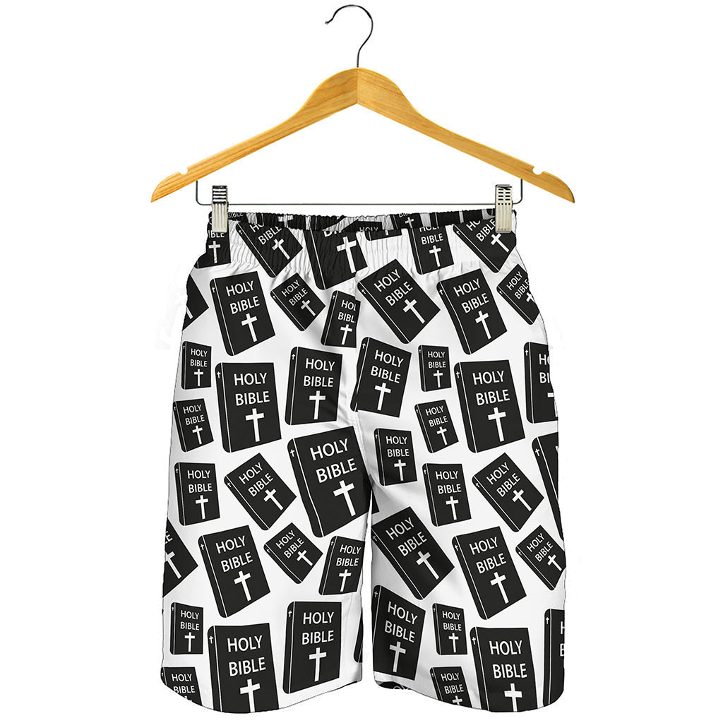 Black And White Holy Bible Pattern Print Men's Shorts