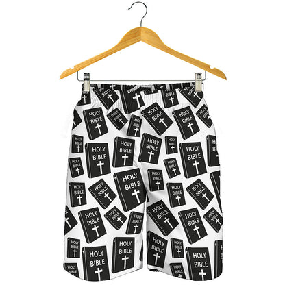 Black And White Holy Bible Pattern Print Men's Shorts