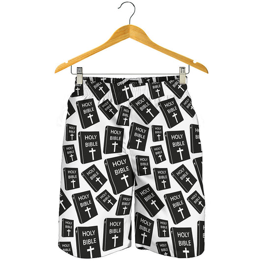 Black And White Holy Bible Pattern Print Men's Shorts