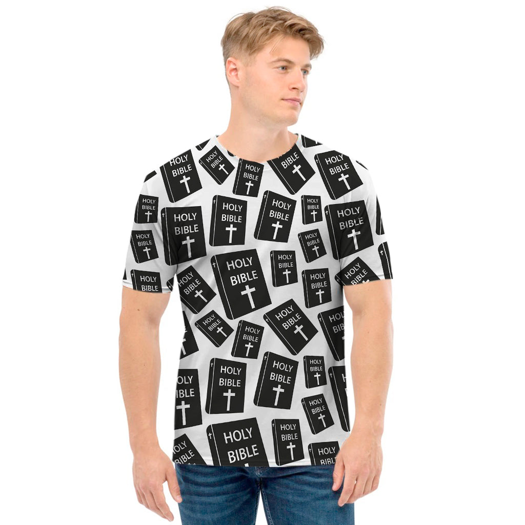 Black And White Holy Bible Pattern Print Men's T-Shirt