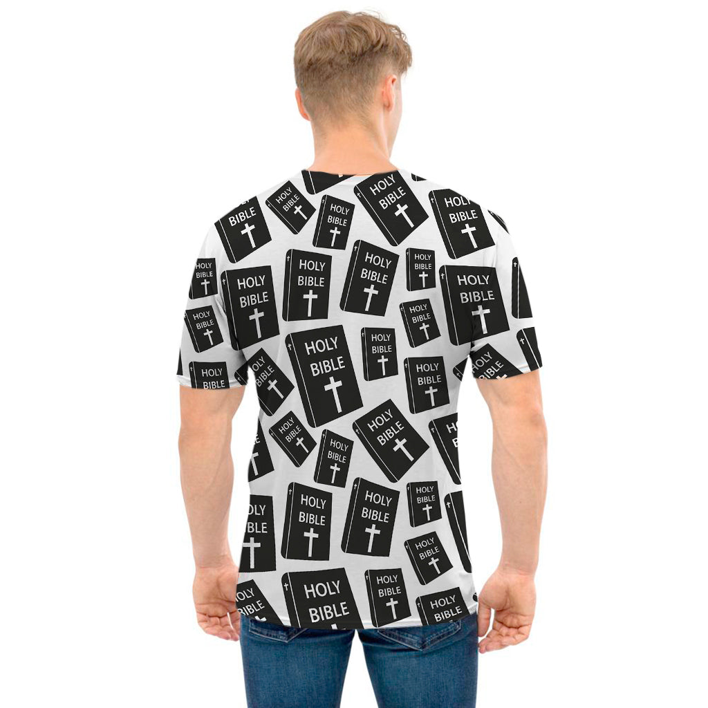 Black And White Holy Bible Pattern Print Men's T-Shirt