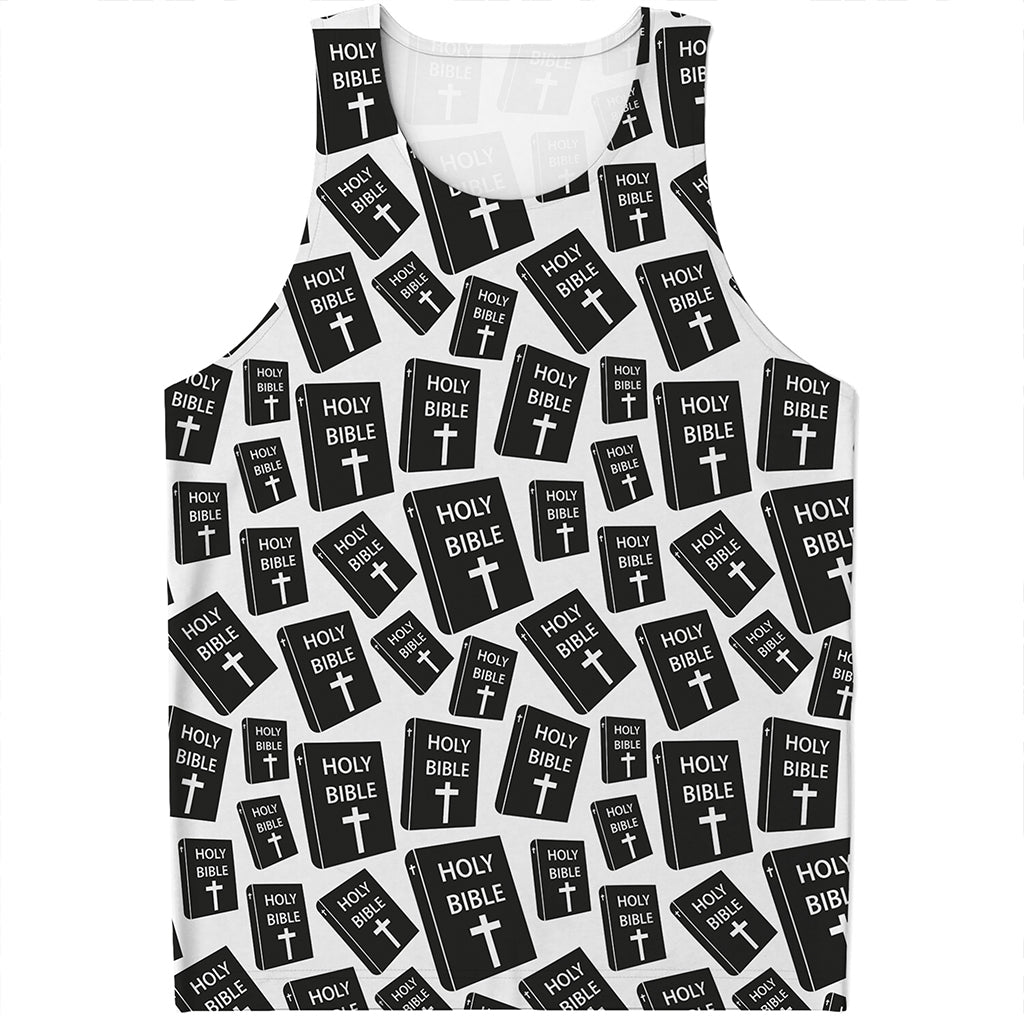 Black And White Holy Bible Pattern Print Men's Tank Top