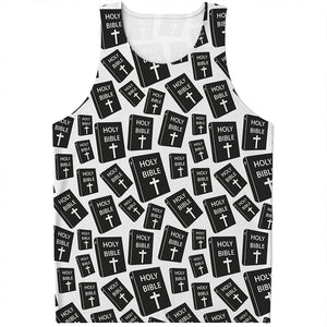 Black And White Holy Bible Pattern Print Men's Tank Top