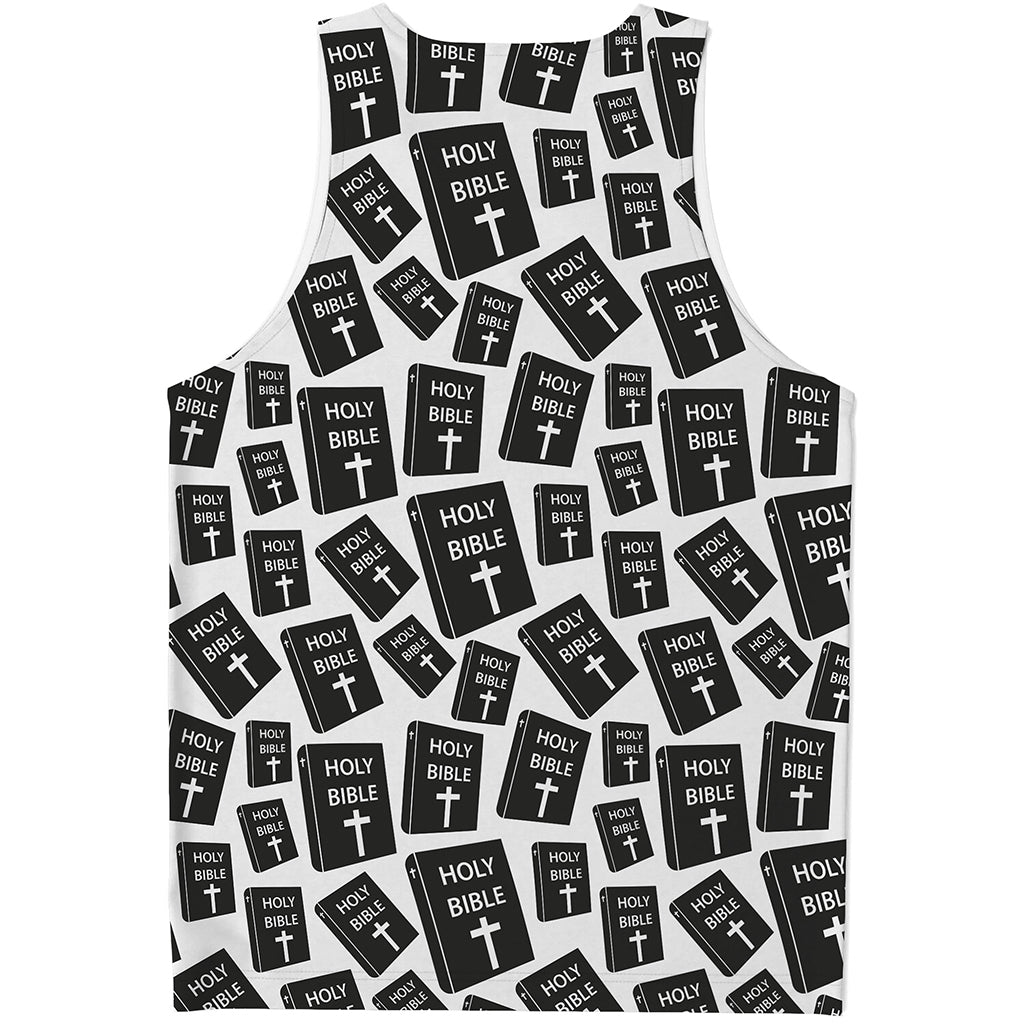 Black And White Holy Bible Pattern Print Men's Tank Top