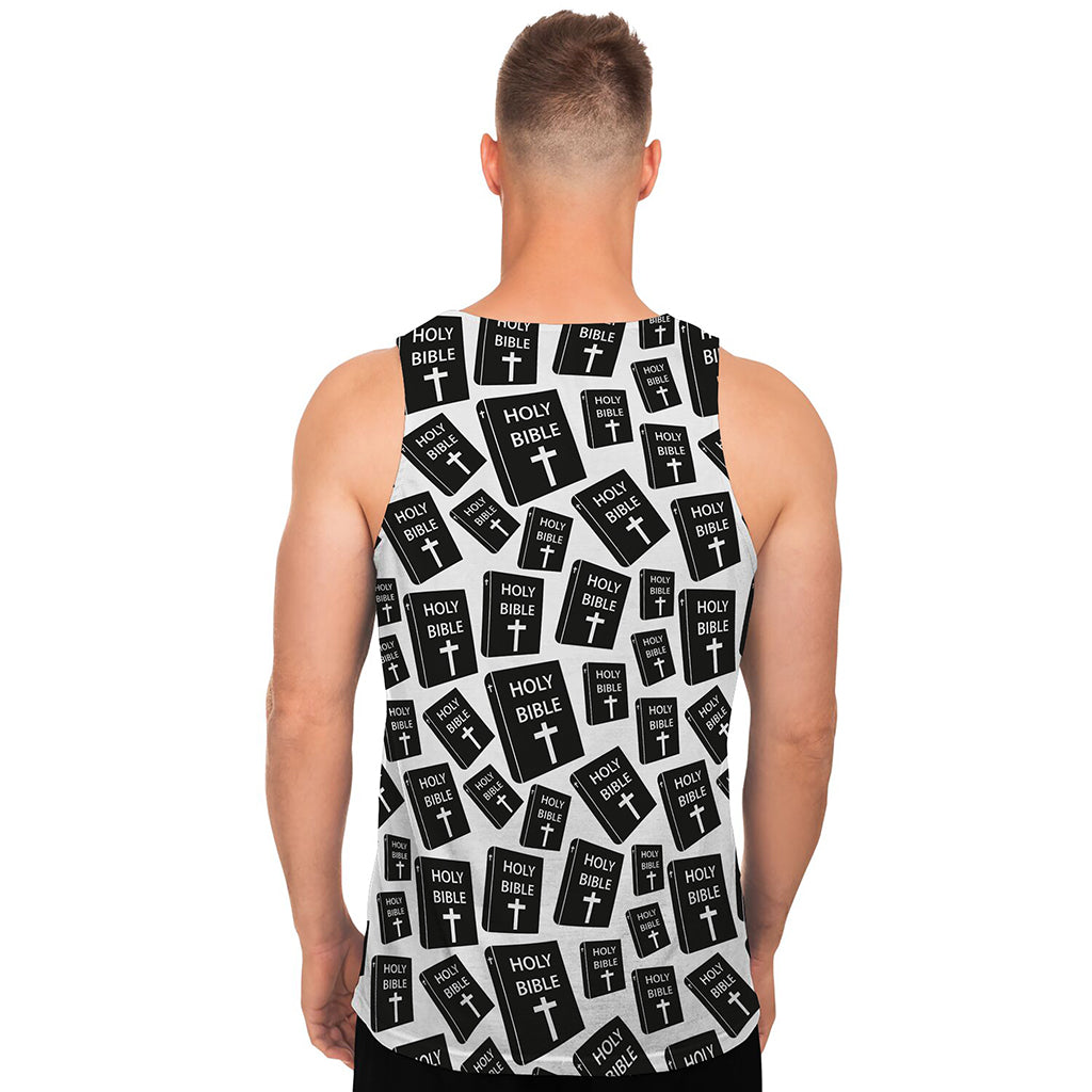 Black And White Holy Bible Pattern Print Men's Tank Top