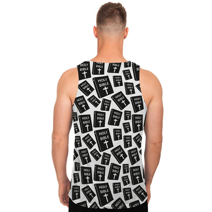 Black And White Holy Bible Pattern Print Men's Tank Top