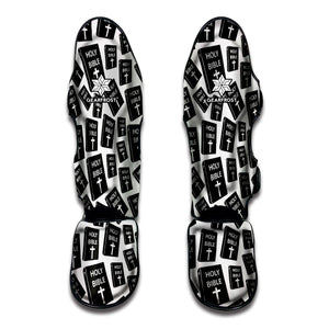 Black And White Holy Bible Pattern Print Muay Thai Shin Guard