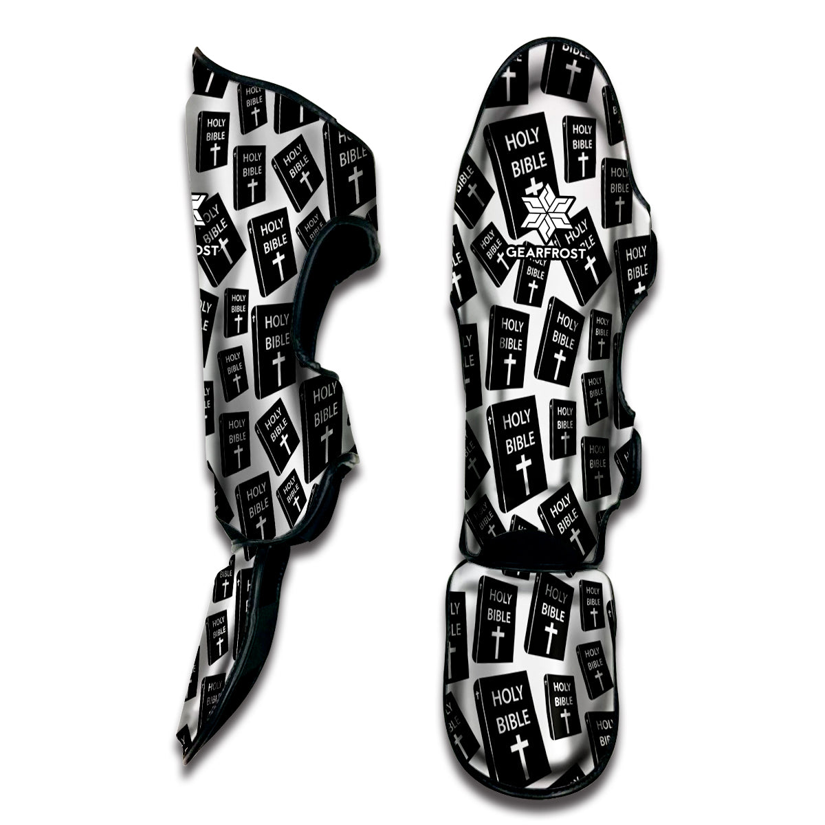 Black And White Holy Bible Pattern Print Muay Thai Shin Guard