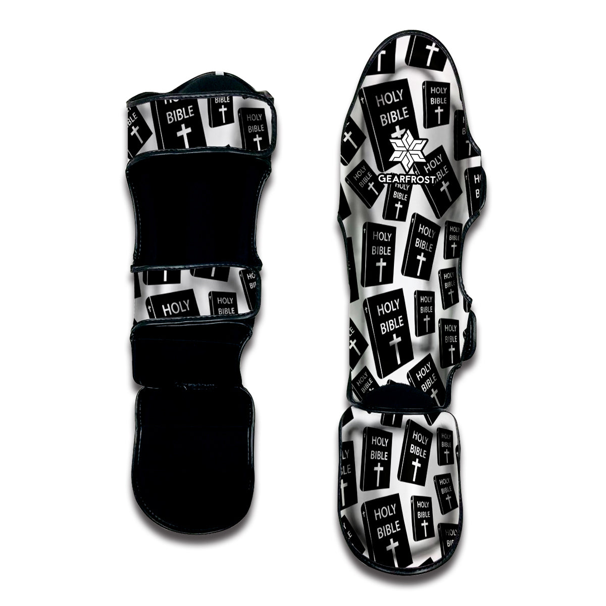 Black And White Holy Bible Pattern Print Muay Thai Shin Guard