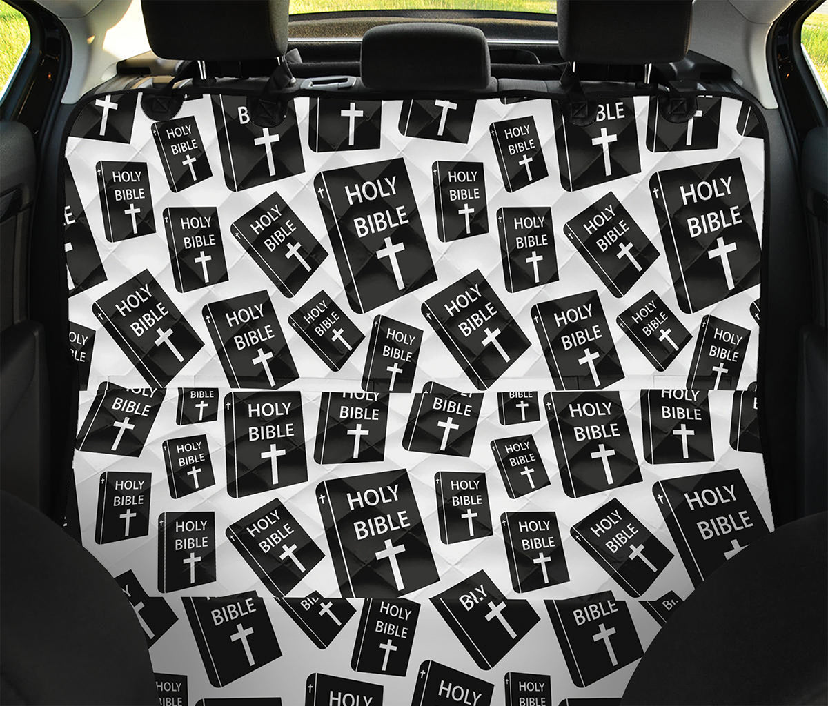 Black And White Holy Bible Pattern Print Pet Car Back Seat Cover