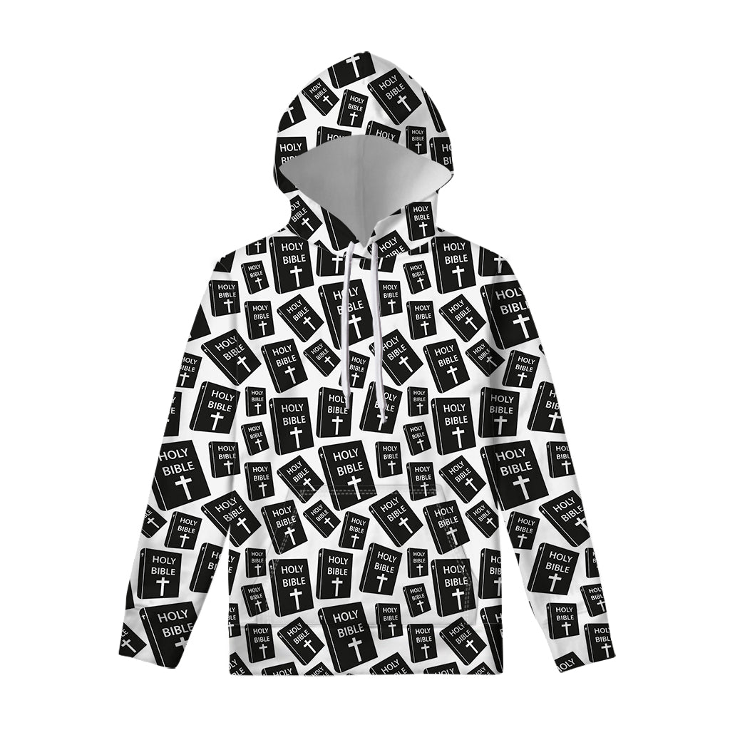 Black And White Holy Bible Pattern Print Pullover Hoodie