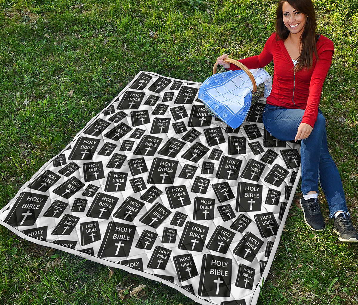 Black And White Holy Bible Pattern Print Quilt