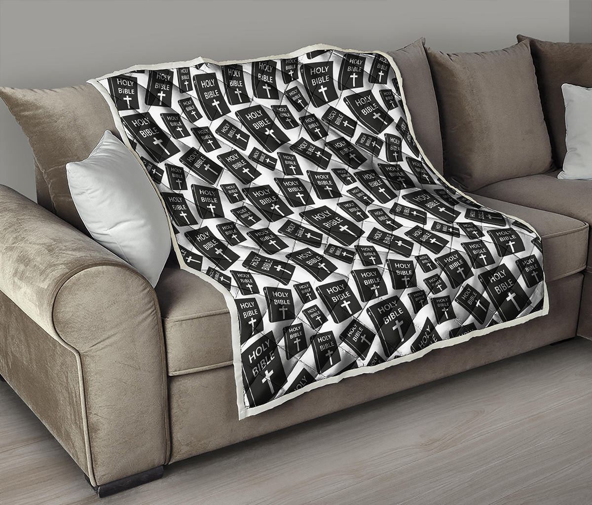 Black And White Holy Bible Pattern Print Quilt