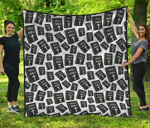 Black And White Holy Bible Pattern Print Quilt