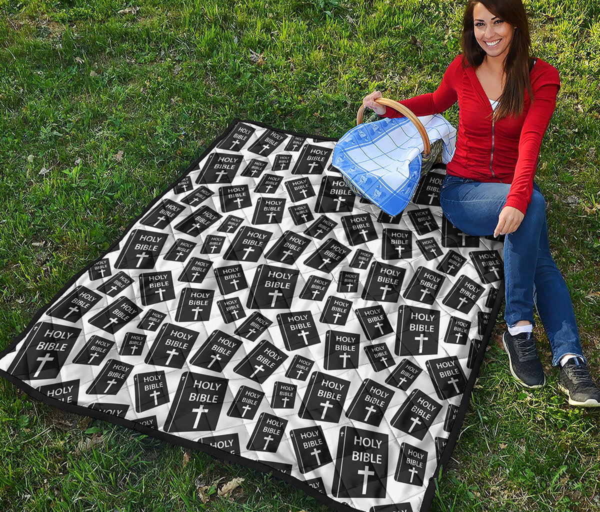 Black And White Holy Bible Pattern Print Quilt