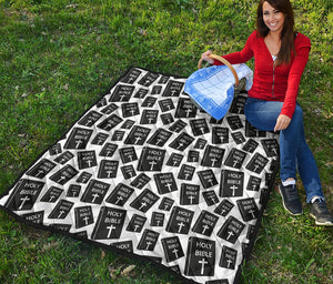 Black And White Holy Bible Pattern Print Quilt