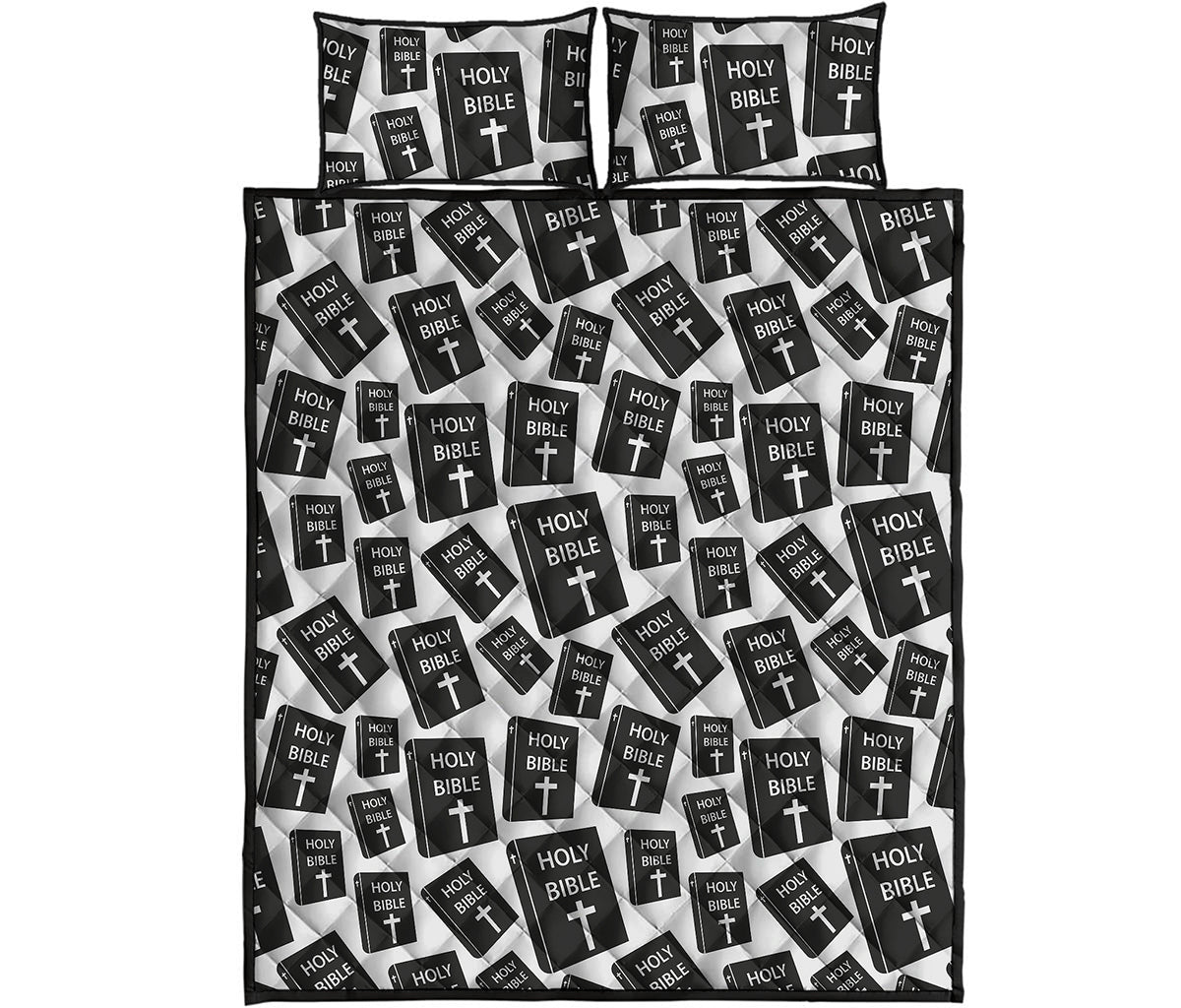 Black And White Holy Bible Pattern Print Quilt Bed Set