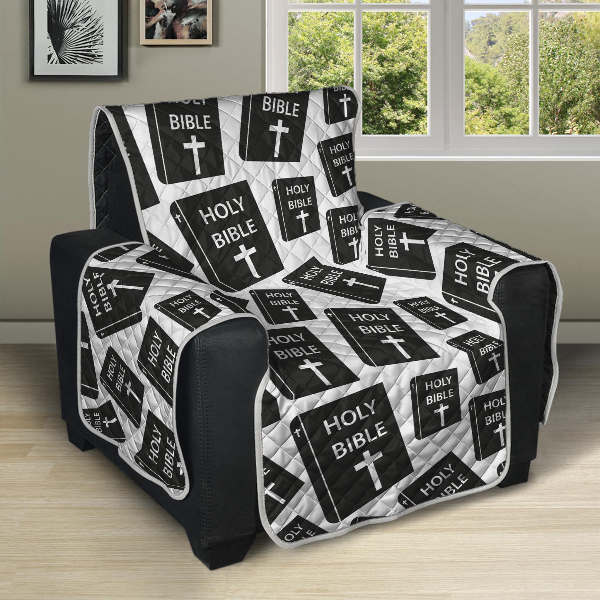 Black And White Holy Bible Pattern Print Recliner Protector