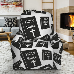 Black And White Holy Bible Pattern Print Recliner Slipcover