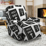 Black And White Holy Bible Pattern Print Recliner Slipcover