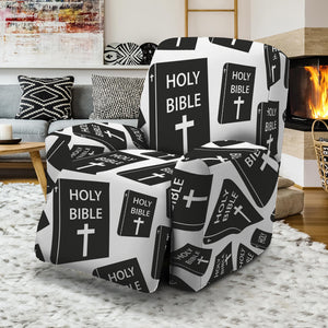 Black And White Holy Bible Pattern Print Recliner Slipcover