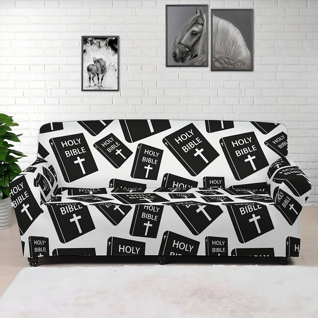 Black And White Holy Bible Pattern Print Sofa Cover