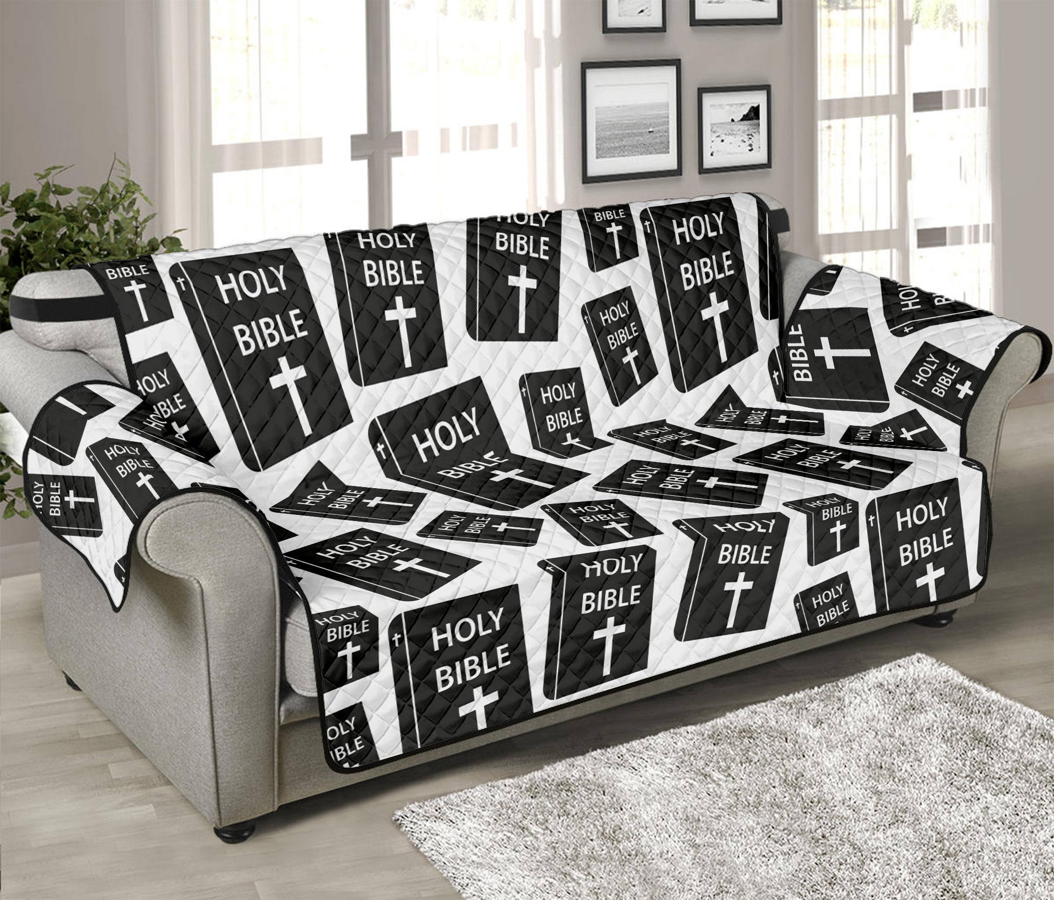 Black And White Holy Bible Pattern Print Sofa Protector