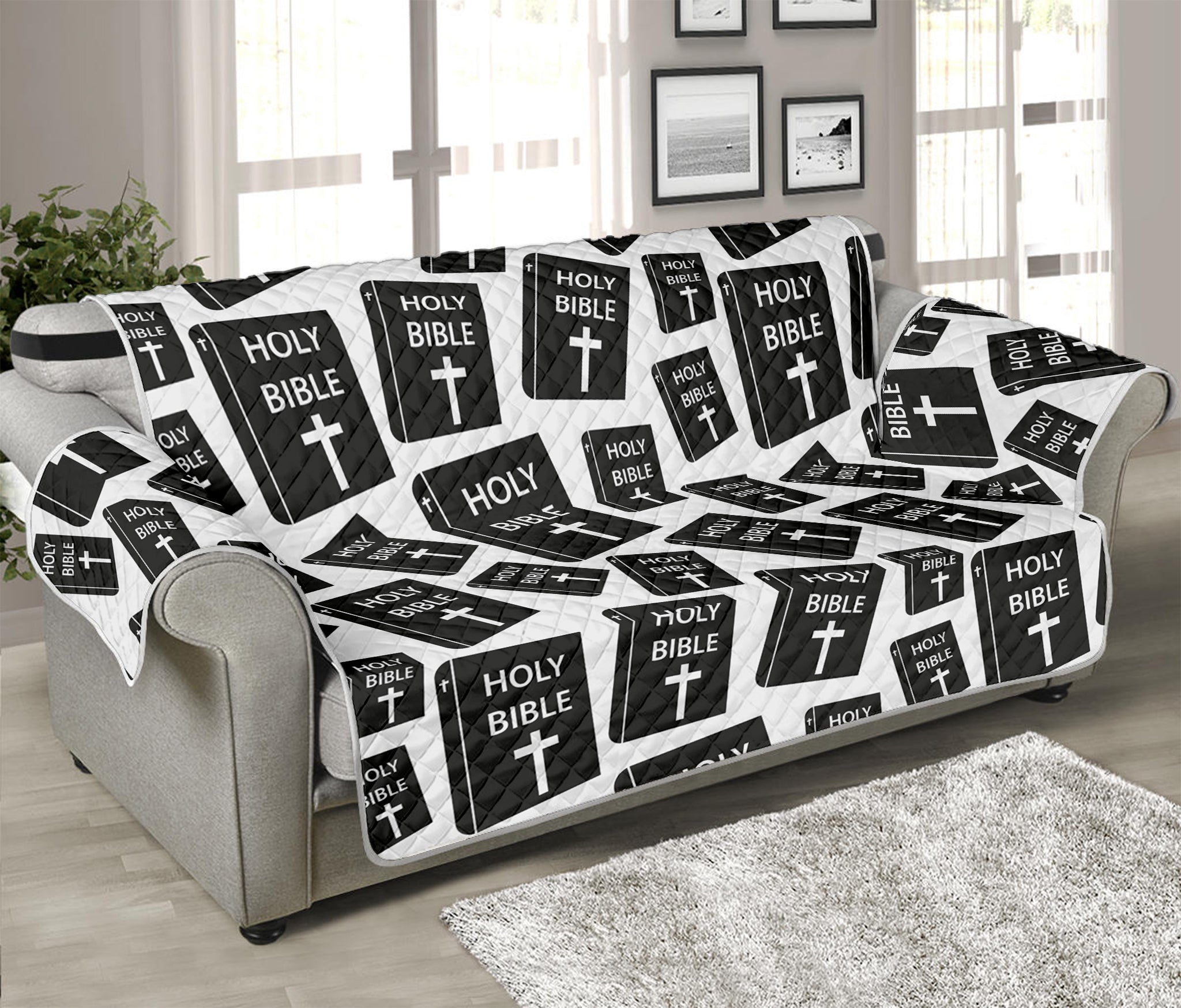 Black And White Holy Bible Pattern Print Sofa Protector