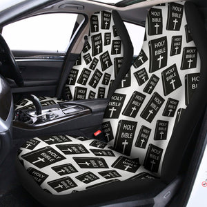 Black And White Holy Bible Pattern Print Universal Fit Car Seat Covers