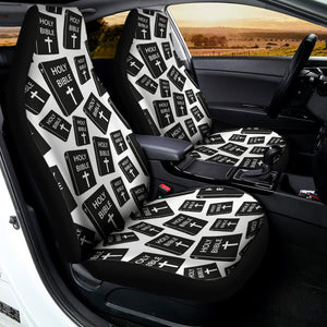 Black And White Holy Bible Pattern Print Universal Fit Car Seat Covers