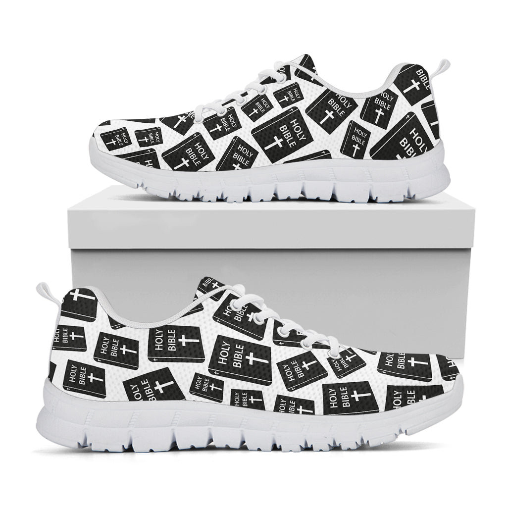 Black And White Holy Bible Pattern Print White Sneakers