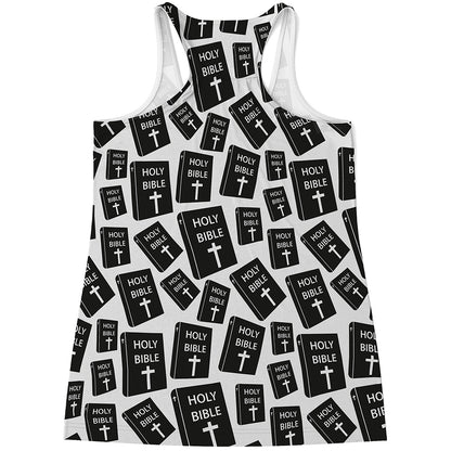 Black And White Holy Bible Pattern Print Women's Racerback Tank Top