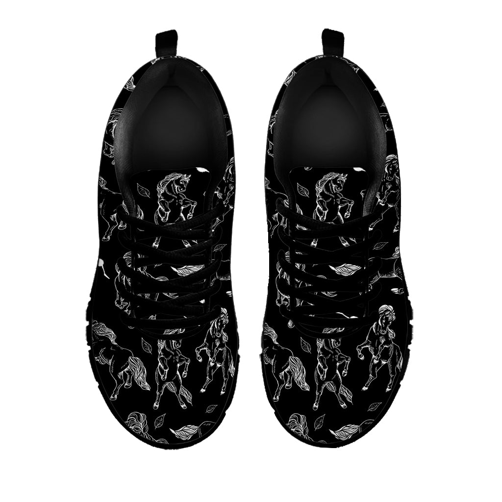 Black And White Horse Pattern Print Black Sneakers