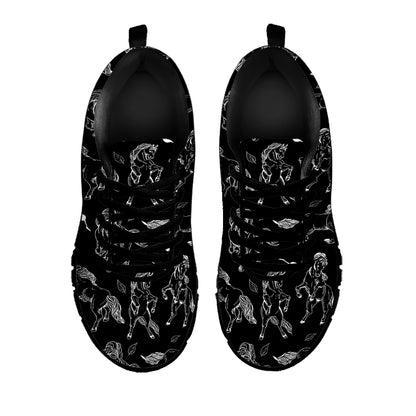 Black And White Horse Pattern Print Black Sneakers
