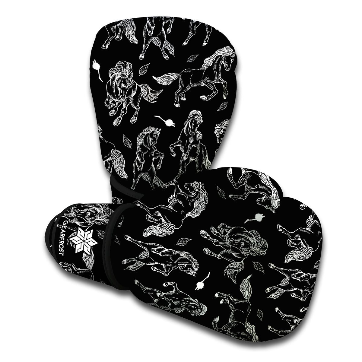 Black And White Horse Pattern Print Boxing Gloves