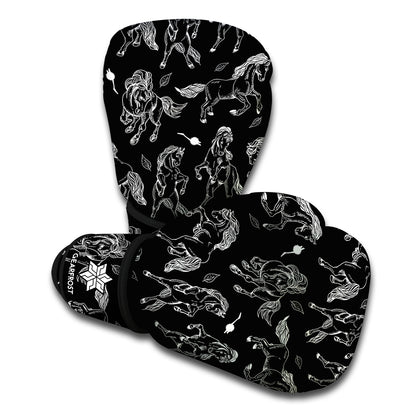 Black And White Horse Pattern Print Boxing Gloves