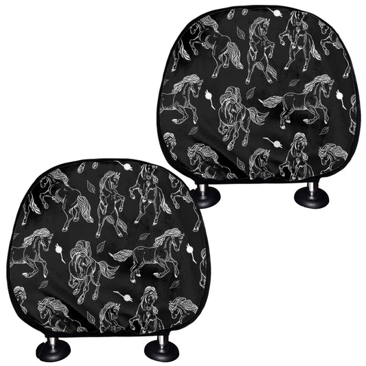 Black And White Horse Pattern Print Car Headrest Covers