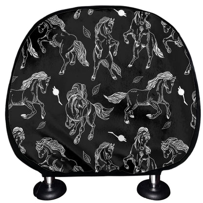 Black And White Horse Pattern Print Car Headrest Covers