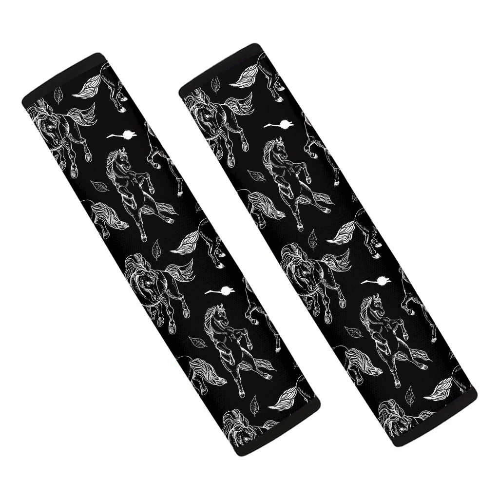 Black And White Horse Pattern Print Car Seat Belt Covers