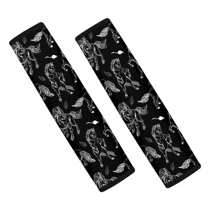 Black And White Horse Pattern Print Car Seat Belt Covers